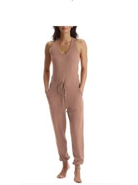 Commando Women's Large Luxury Ribbed Racerback Tank Jumpsuit Taupe Rib MSRP $168
